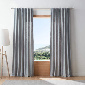 Crate&Barrel Linen Curtain Panel – Mist Blue & White Pinstripe – 2 Available NWT